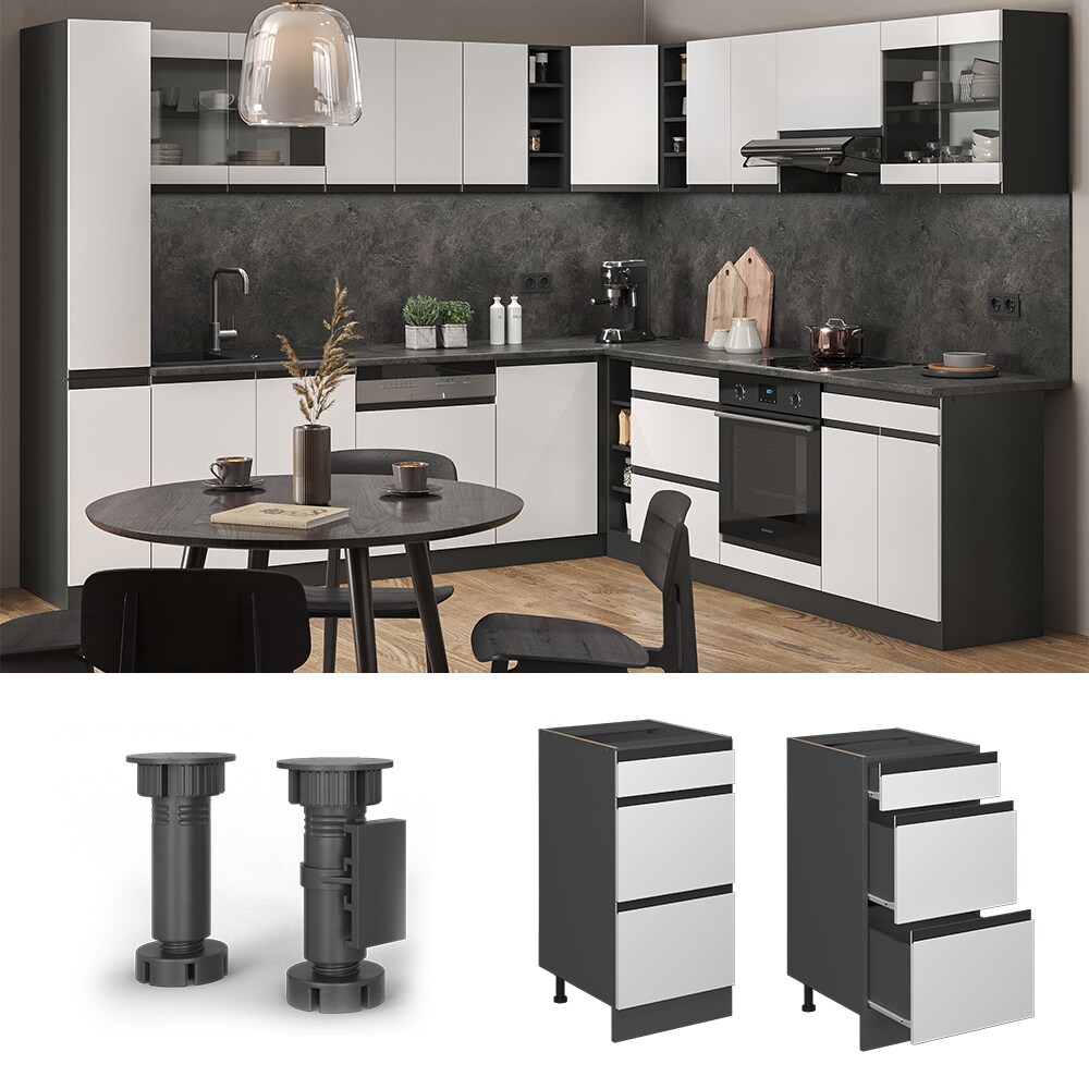 Vicco Schubladenunterschrank K&uuml;chenschrank K&uuml;chenm&ouml;bel R-Line J-Shape Anthrazit Wei&szlig; 40 cm modern - Bild 1
