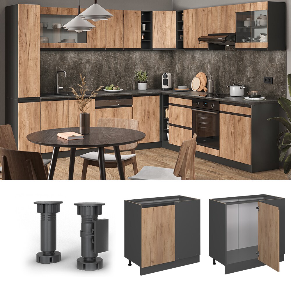 Vicco Eckunterschrank Küchenschrank Küchenmöbel R-Line J-Shape Anthrazit Eiche 86 cm modern