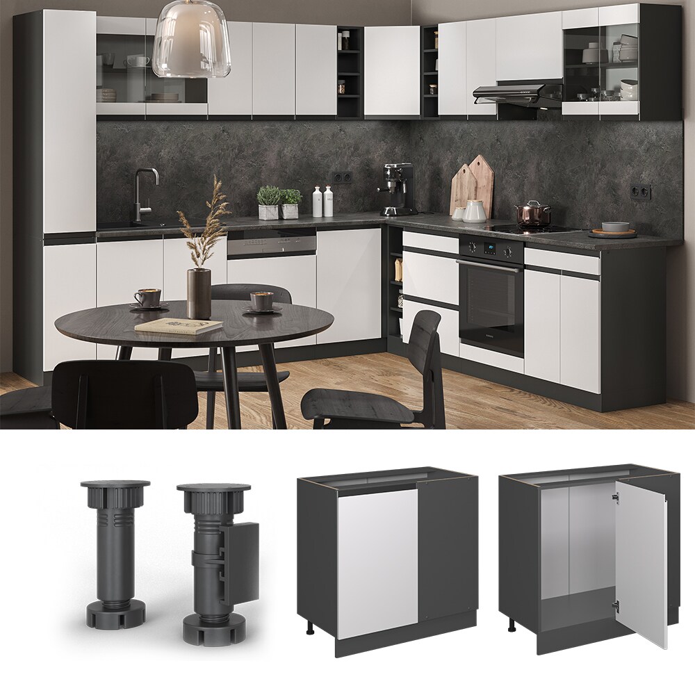 Vicco Eckunterschrank Küchenschrank Küchenmöbel R-Line J-Shape Anthrazit Weiß 86 cm modern