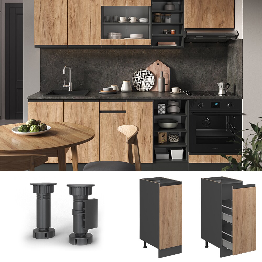 Vicco Apothekerunterschrank K&uuml;chenschrank K&uuml;chenm&ouml;bel R-Line J-Shape Anthrazit Eiche 30 cm modern - Bild 1