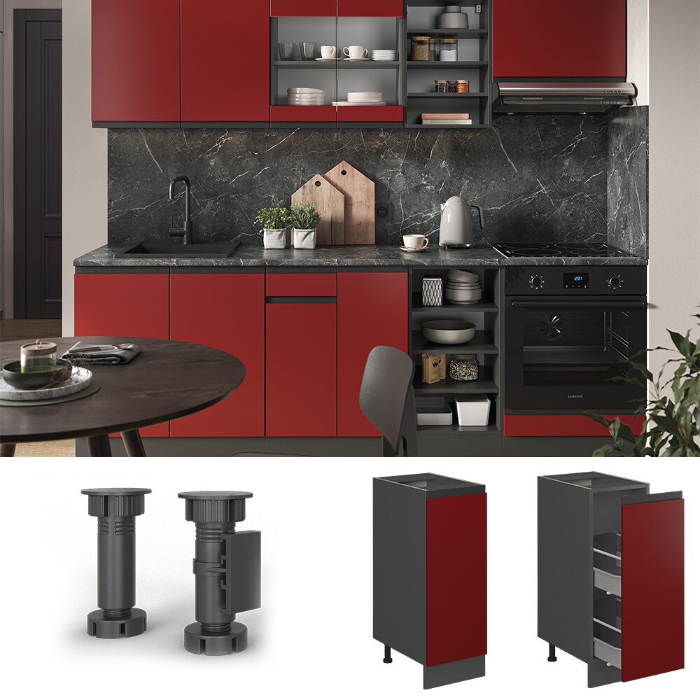 Vicco Apothekerunterschrank Küchenschrank Küchenmöbel R-Line J-Shape Anthrazit Rot 30 cm modern