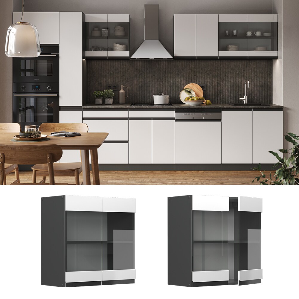 Vicco Glash&auml;ngeschrank K&uuml;chenschrank K&uuml;chenm&ouml;bel R-Line J-Shape Anthrazit Wei&szlig; 60 cm modern - Bild 1