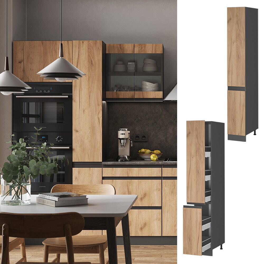 Vicco Apothekerhochschrank Küchenschrank Küchenmöbel R-Line J-Shape Anthrazit Eiche 30 cm modern