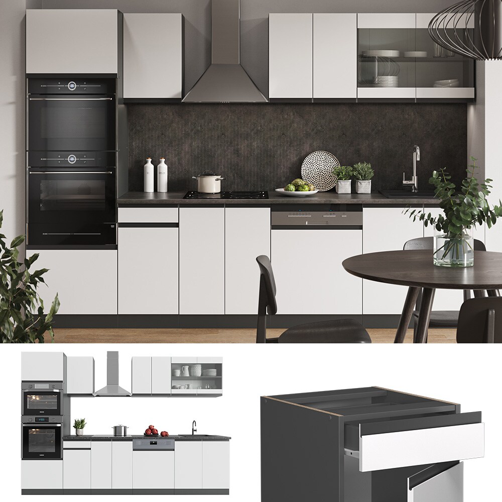 Vicco K&uuml;chenzeile K&uuml;chenblock Einbauk&uuml;che R-Line J-Shape Anthrazit Wei&szlig; 300 cm modern K&uuml;chenschr&auml;nke K&uuml;chenm&ouml;bel - Bild 1