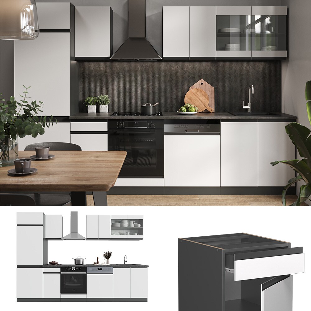 Vicco K&uuml;chenzeile K&uuml;chenblock Einbauk&uuml;che R-Line J-Shape Anthrazit Wei&szlig; 300 cm modern K&uuml;chenschr&auml;nke K&uuml;chenm&ouml;bel - Bild 1