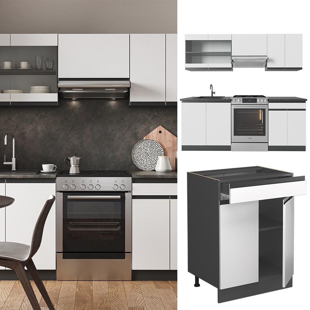 Vicco K&uuml;chenzeile K&uuml;chenblock Einbauk&uuml;che R-Line J-Shape Anthrazit Wei&szlig; 200 cm modern K&uuml;chenschr&auml;nke K&uuml;chenm&ouml;bel - Bild 1