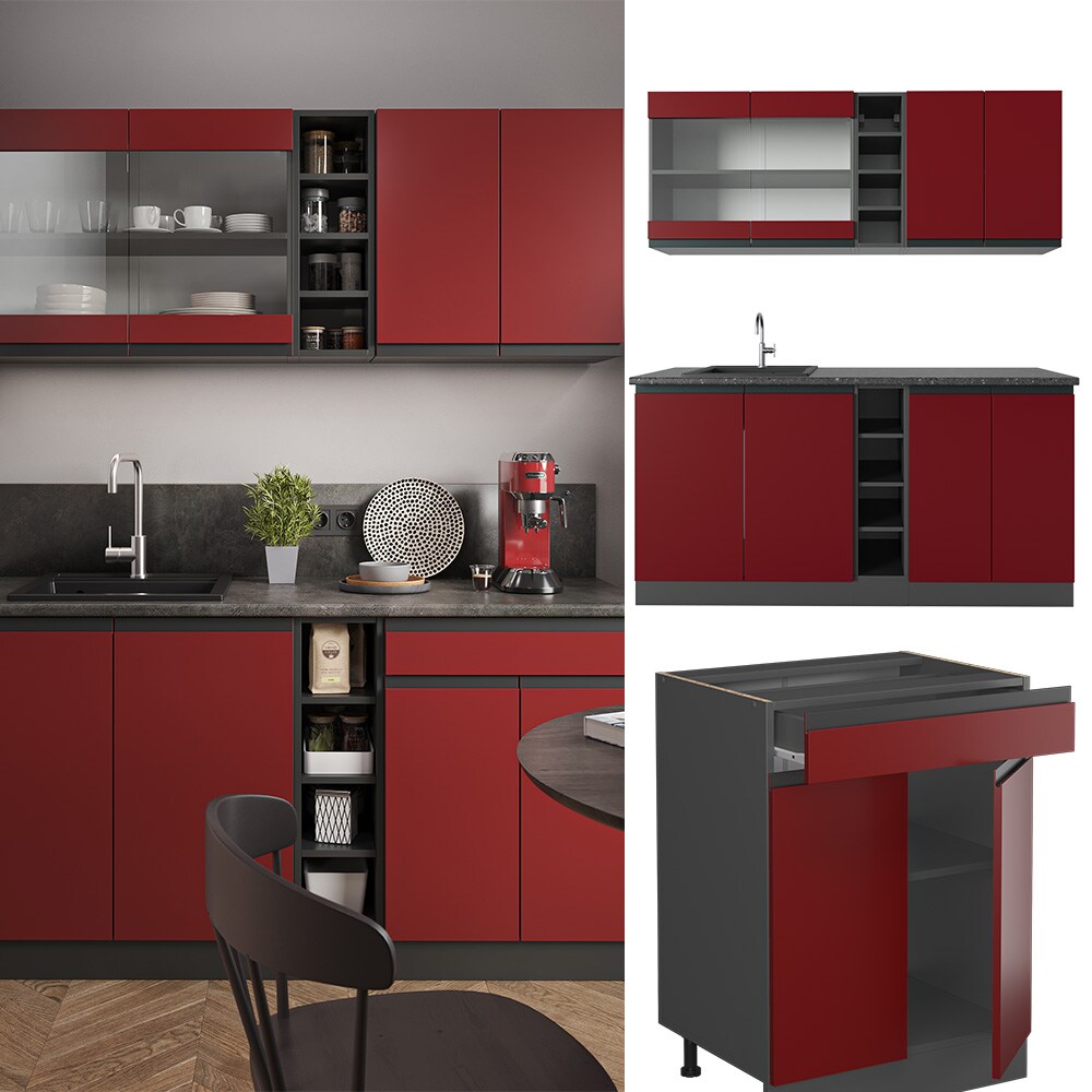Vicco Küchenzeile Küchenblock Einbauküche R-Line J-Shape Anthrazit Rot 160 cm modern Küchenschränke Küchenmöbel