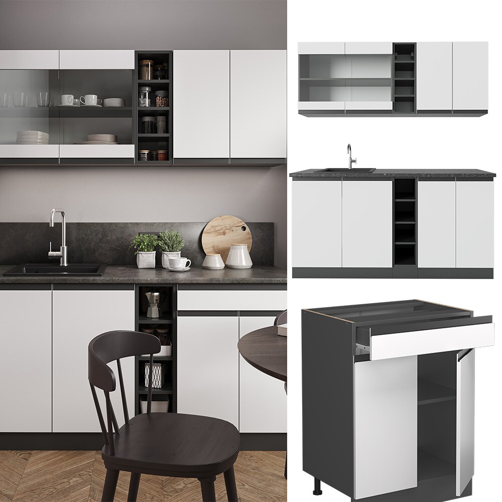 Vicco K&uuml;chenzeile K&uuml;chenblock Einbauk&uuml;che R-Line J-Shape Anthrazit Wei&szlig; 160 cm modern K&uuml;chenschr&auml;nke K&uuml;chenm&ouml;bel - Bild 1