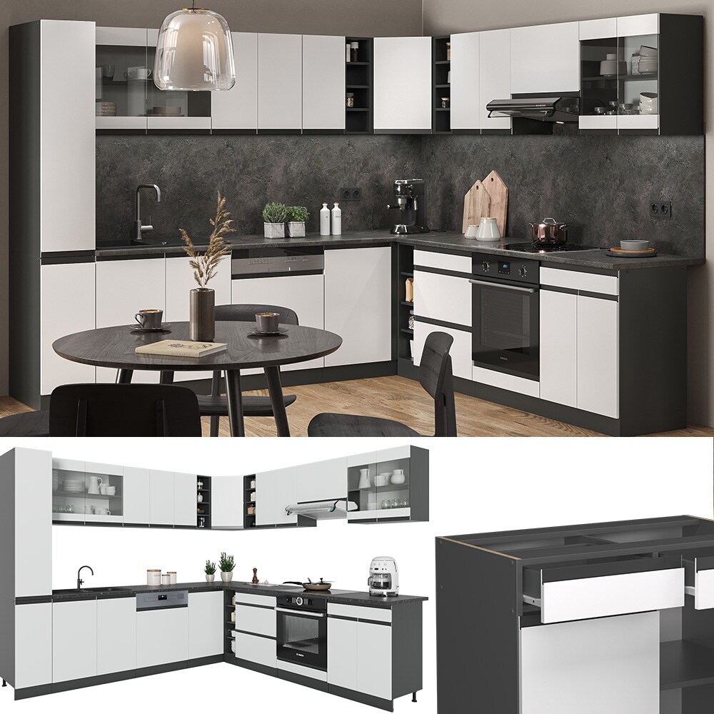 Vicco Eckk&uuml;che K&uuml;chenblock Einbauk&uuml;che R-Line J-Shape Anthrazit Wei&szlig; 277x257 cm modern K&uuml;chenschr&auml;nke K&uuml;chenm&ouml;bel - Bild 1