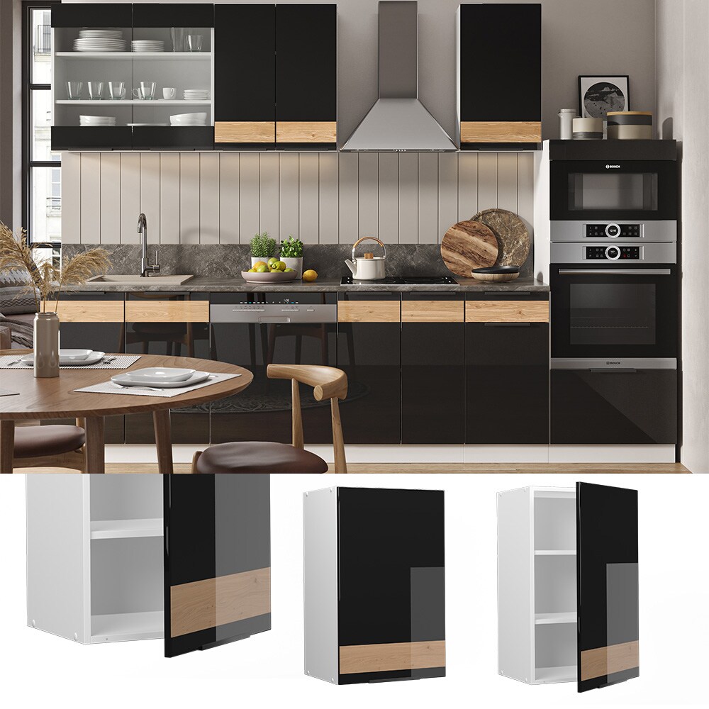 Vicco H&auml;ngeschrank K&uuml;chenschrank K&uuml;chenm&ouml;bel Fame-Line Wei&szlig; Schwarz Eiche 50 cm modern Hochglanz - Bild 1