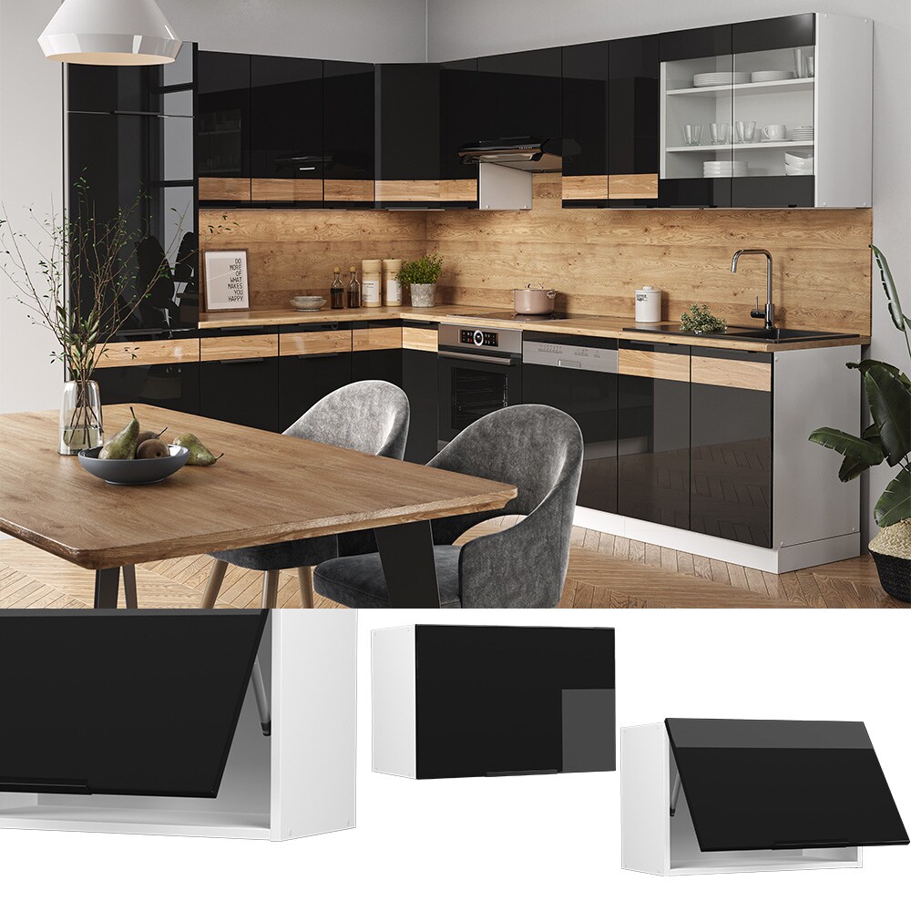 Vicco H&auml;ngeschrank K&uuml;chenschrank K&uuml;chenm&ouml;bel Fame-Line Wei&szlig; Schwarz 60 cm flach modern Hochglanz - Bild 1