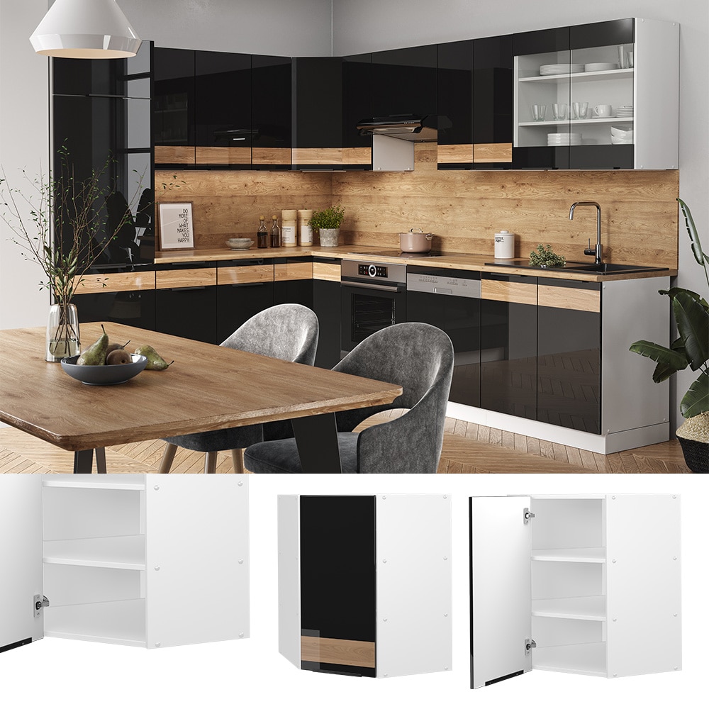 Vicco Eckh&auml;ngeschrank K&uuml;chenschrank K&uuml;chenm&ouml;bel Fame-Line Wei&szlig; Schwarz Eiche 57 cm modern Hochglanz - Bild 1