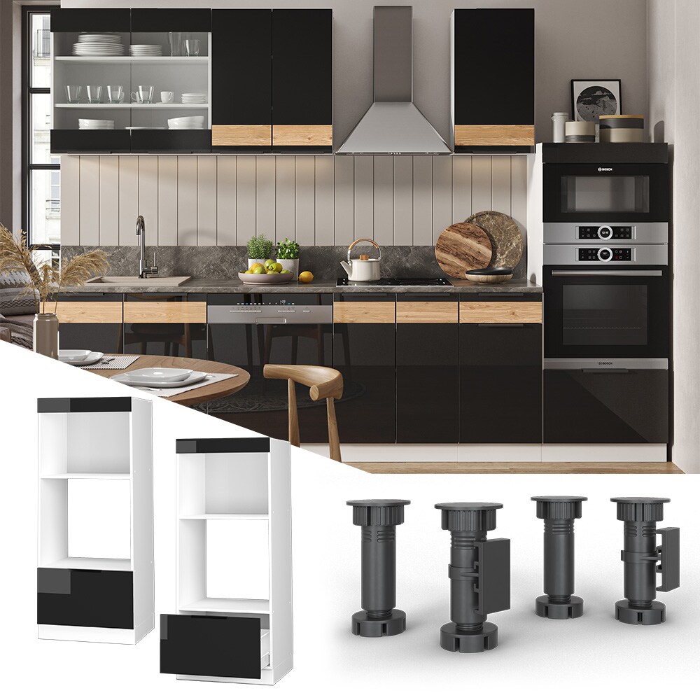 Vicco Mikrowellenschrank K&uuml;chenschrank K&uuml;chenm&ouml;bel Fame-Line Wei&szlig; Schwarz 60 cm modern Hochglanz - Bild 1