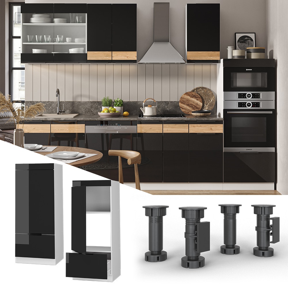 Vicco Mikrowellenschrank K&uuml;chenschrank K&uuml;chenm&ouml;bel Fame-Line Wei&szlig; Schwarz 60 cm modern Hochglanz - Bild 1