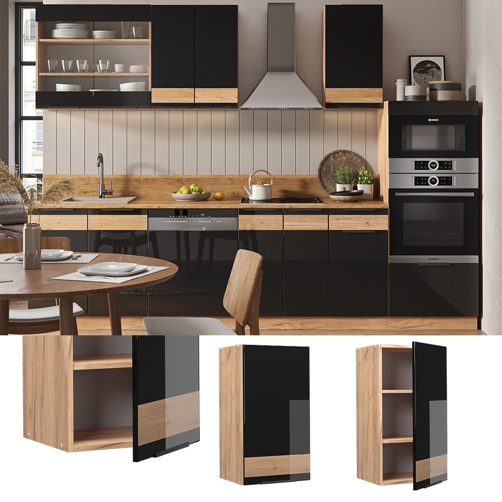 Vicco H&auml;ngeschrank K&uuml;chenschrank K&uuml;chenm&ouml;bel Fame-Line Eiche Schwarz 40 cm modern Hochglanz - Bild 1