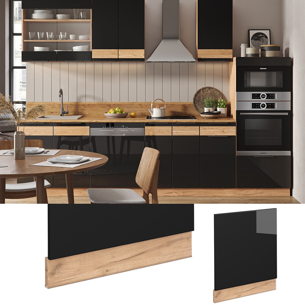 Vicco Geschirrsp&uuml;lerblende Geschirrsp&uuml;lfront K&uuml;chenm&ouml;bel Fame-Line Eiche Schwarz 60 cm modern Hochglanz - Bild 1