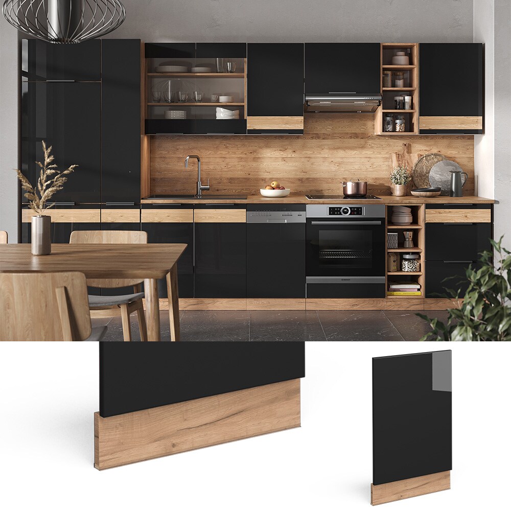 Vicco Geschirrsp&uuml;lerblende Geschirrsp&uuml;lfront K&uuml;chenm&ouml;bel Fame-Line Eiche Schwarz 45 cm modern Hochglanz - Bild 1