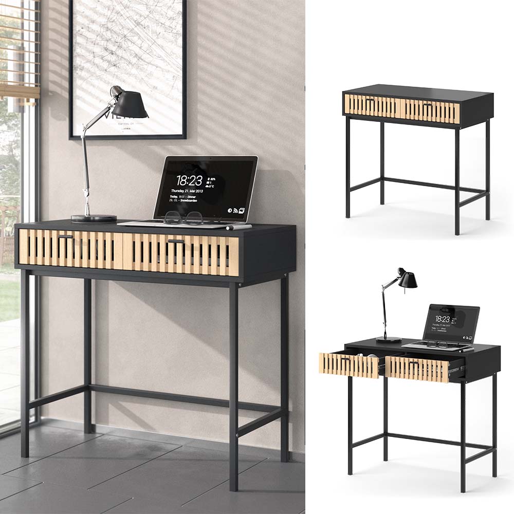 Vicco Schreibtisch Bamboo 80x75 cm, kompakter Computertisch mit Bambus-Fronten - Bild 1