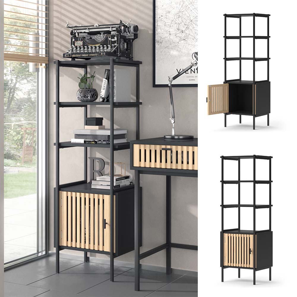 Vicco B&uuml;cherregal Bamboo 40x116 cm, schmales Standregal mit 3 Ablagef&auml;chern - Bild 1