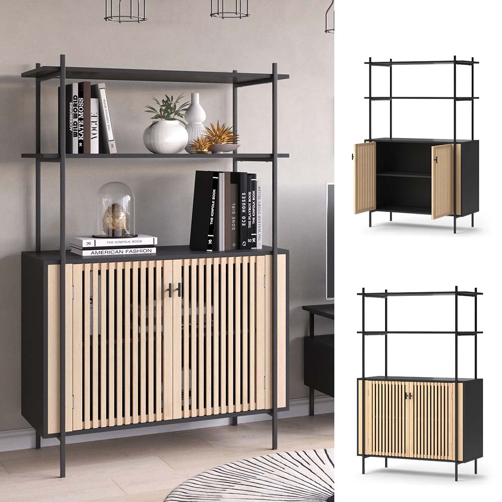 Vicco B&uuml;cherregal Bamboo 90x143cm, Sideboard mit viel Stauraum und Ablagef&auml;chern - Bild 1