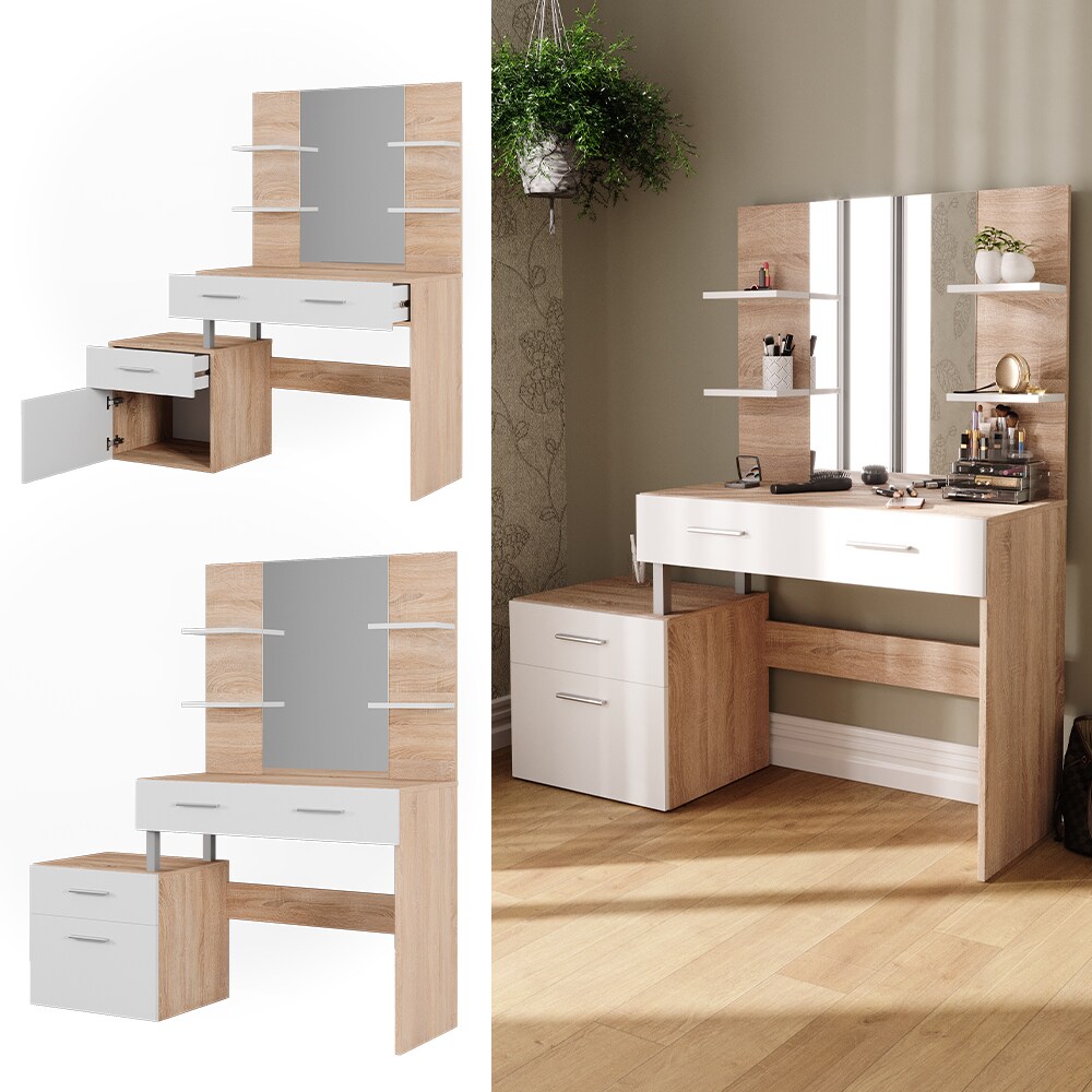 Vicco Schminktisch Frisiertisch Frisierkommode Maria Wei&szlig; Sonoma Spiegel 132x145 cm modern Ablage - Bild 1
