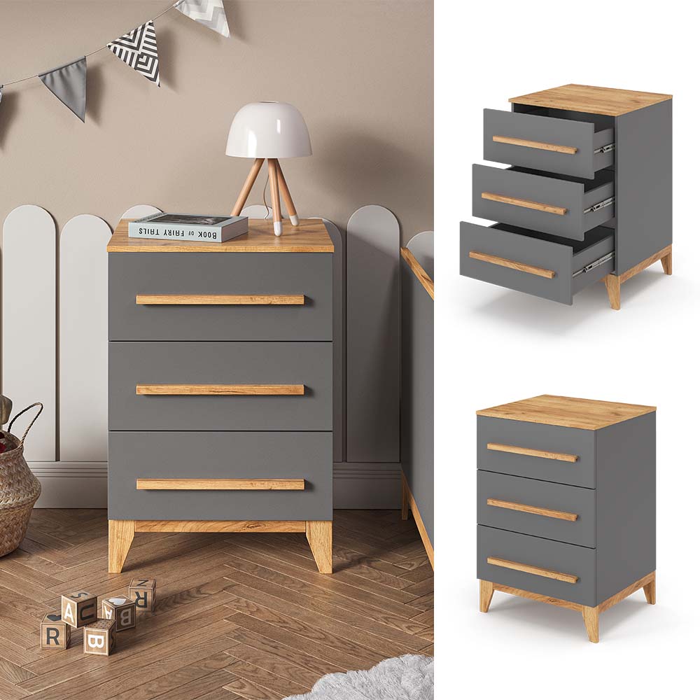 VitaliSpa Kommode Malia 60x88cm f&uuml;r Kinderzimmer, Schrank mit 3 Schubladen, grau - Bild 1