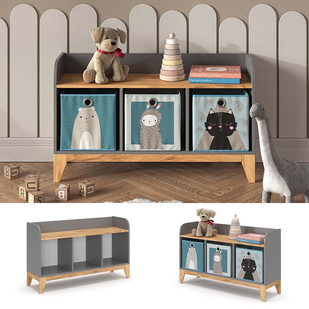 VitaliSpa Sitzbank Malia 107x64cm grau, Bank f&uuml;r Kinderzimmer, 3 gro&szlig;e F&auml;cher - Bild 1