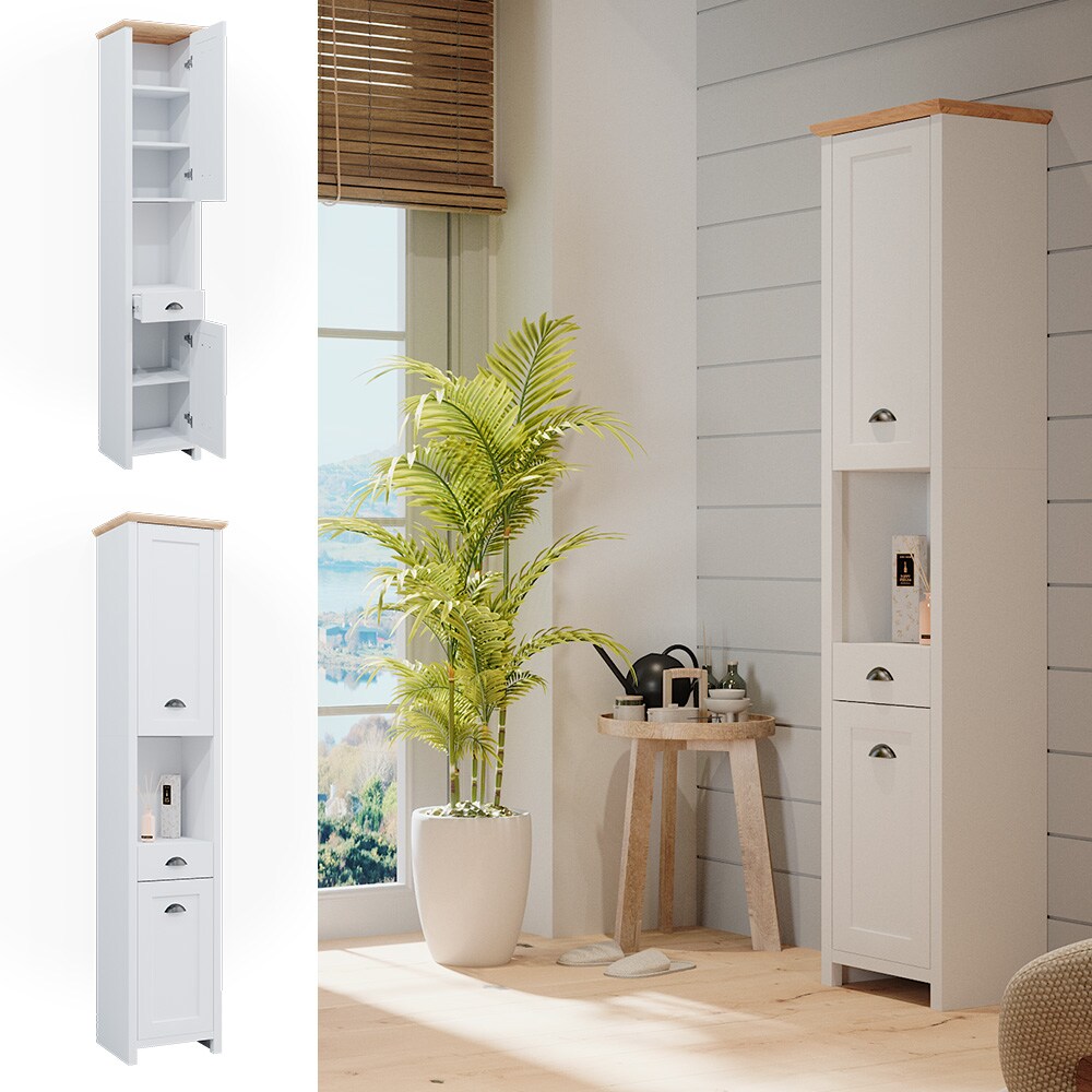 Vicco Badschrank Nino 39x190cm, Hochschrank f&uuml;r Badezimmer im Wei&szlig;-Artisan - Bild 1