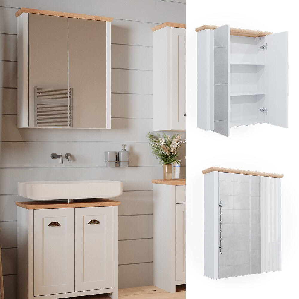 Vicco Spiegelschrank Nino f&uuml;r Badezimmer Wei&szlig;-Artisan, Badschrank mit 3 Ablagen - Bild 1
