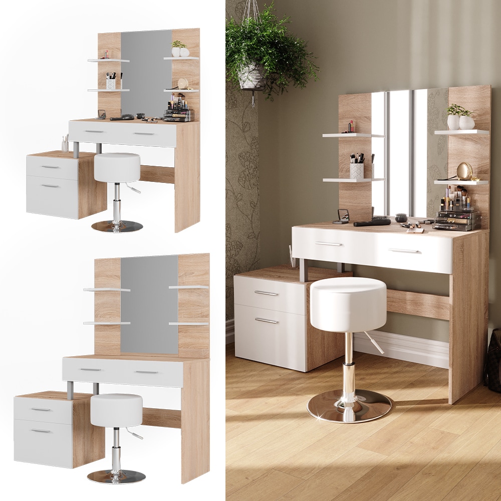 Vicco Schminktisch Frisiertisch Frisierkommode Maria Wei&szlig; Sonoma Spiegel Hocker 132x145 cm modern Ablage - Bild 1