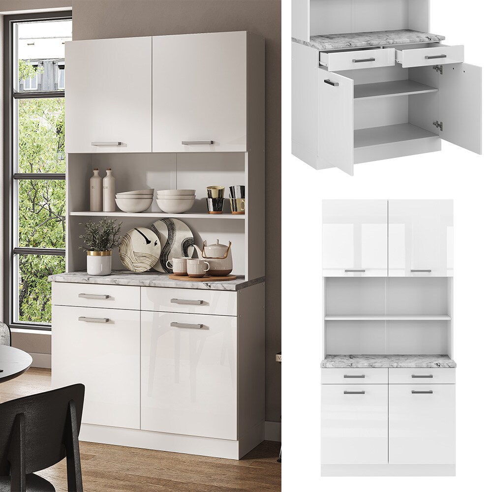 Vicco Buffetk&uuml;che K&uuml;chenzeile K&uuml;chenblock R-Line Wei&szlig; Hochglanz modern 100 cm Arbeitsplatte K&uuml;chenschr&auml;nke K&uuml;chenm&ouml;bel - Bild 1