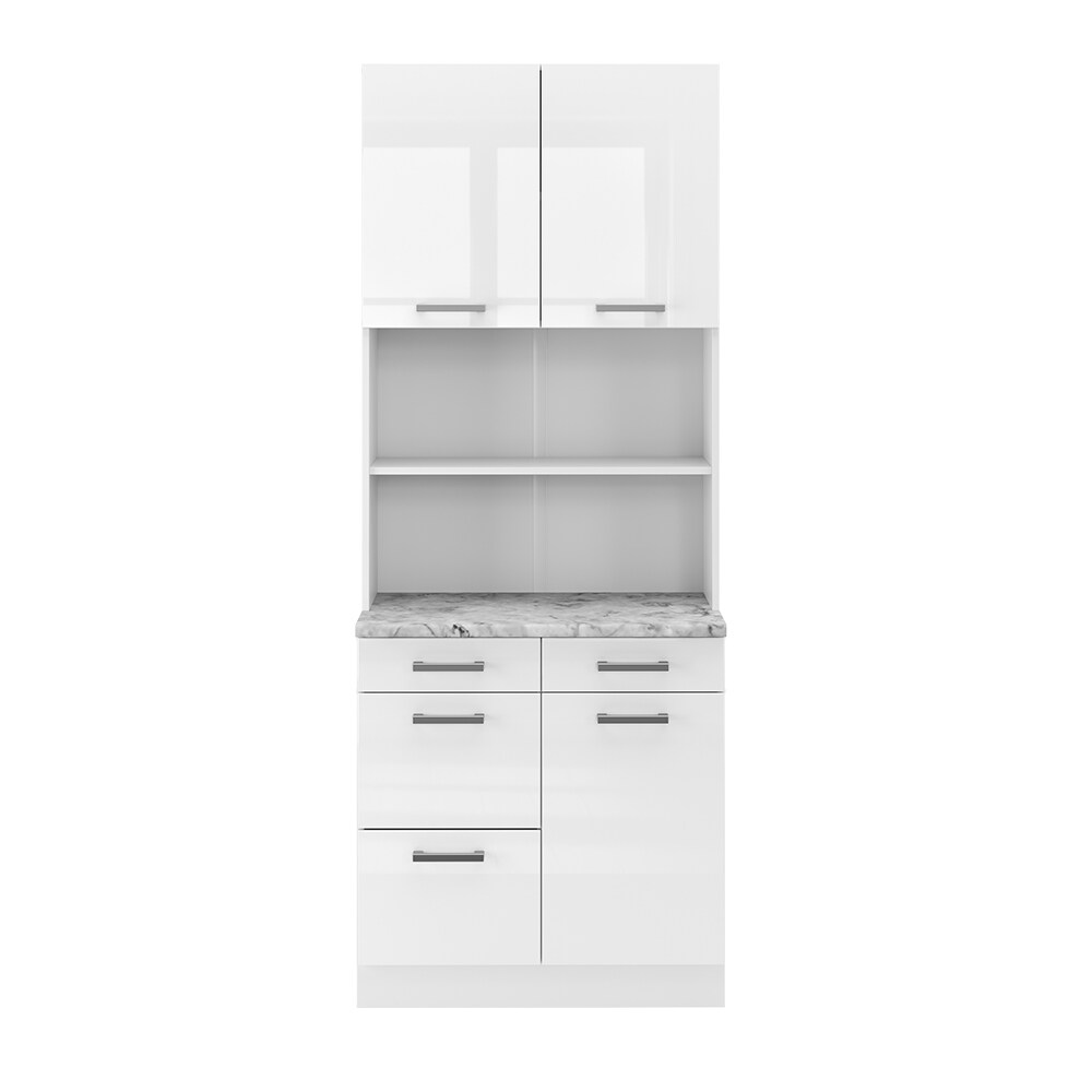 Vicco Buffetküche Küchenzeile Küchenblock R-Line Weiß Hochglanz modern 80 cm Arbeitsplatte Küchenschränke Küchenmöbel