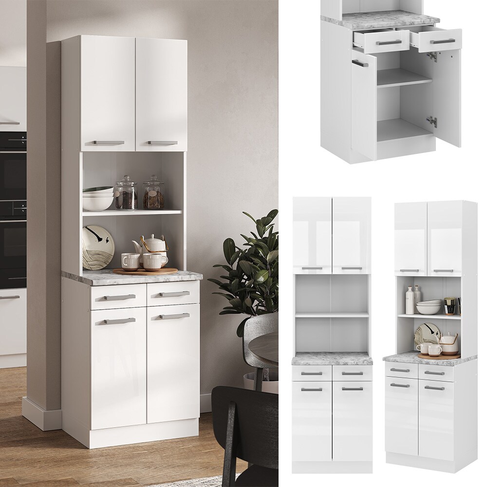 Vicco Buffetküche Küchenzeile Küchenblock R-Line Weiß Hochglanz modern 60 cm Arbeitsplatte Küchenschränke Küchenmöbel