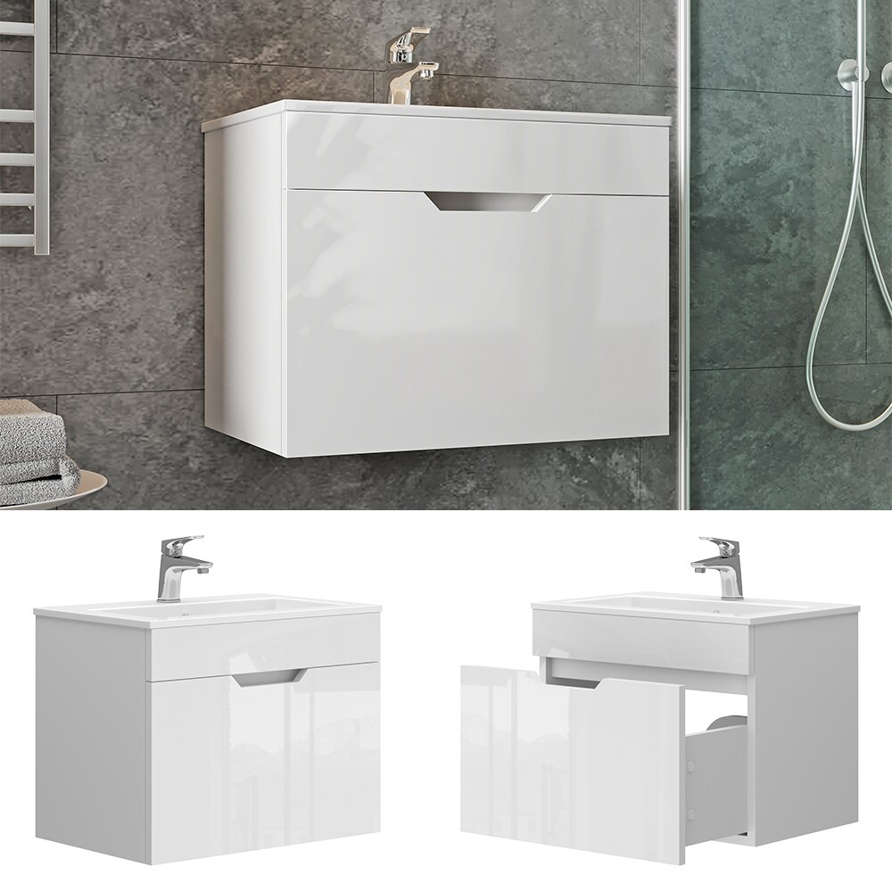 Vicco Waschbecken mit Unterschrank Stefania 60 cm breit, Waschtisch hängend Weiß | 04066731232321
