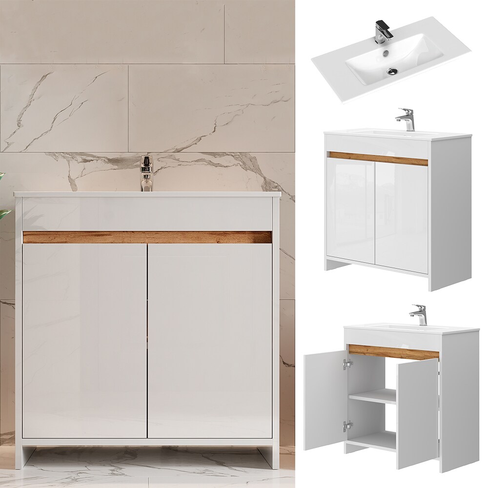 Vicco Waschbecken mit Unterschrank Lemgo 80 cm breit, Waschtisch stehend Wei&szlig; - Bild 1