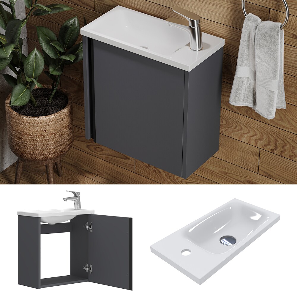 Vicco Waschbecken mit Unterschrank Kleo, 50 cm, Waschtisch mit Tür, Anthrazit Wandmontage | 04066731232505