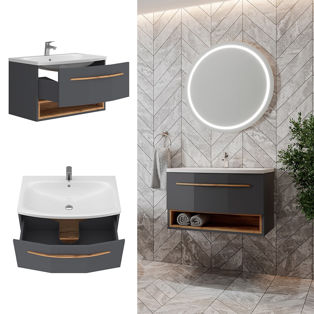 Vicco Waschbecken mit Unterschrank Stelantis, 80 cm, Anthrazit Eiche, Waschtisch - Bild 1