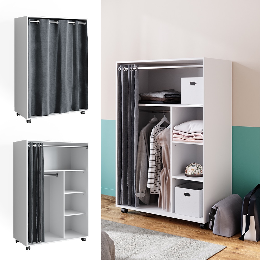 Vicco mobiler Kleiderschrank Dielenschrank Garderobe Doros Wei&szlig; 100x146 cm modern offen rollbar - Bild 1