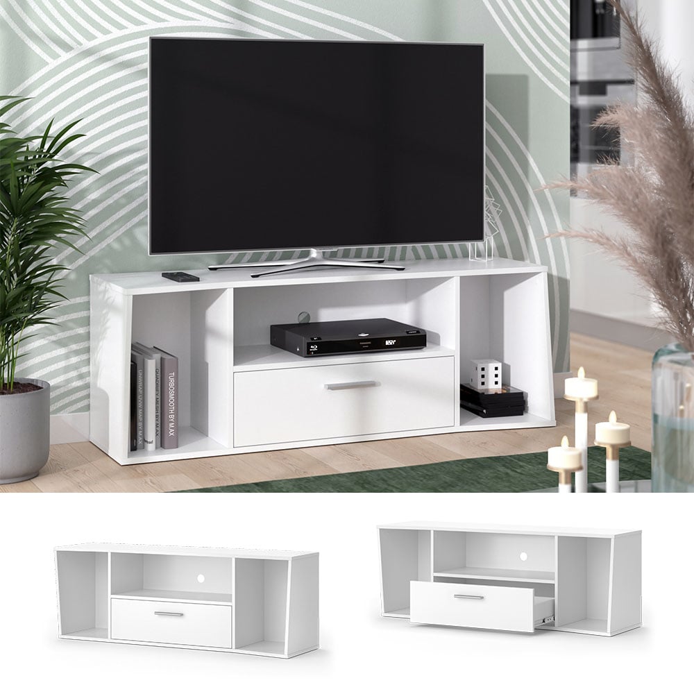Vicco TV-Lowboard TV-Regal Fernsehregal Adan Wei&szlig; 130x47 cm modern Wohnzimmer TV-Tisch Fernsehtisch Wohnzimmertisch Ablage asymmetrisch - Bild 1