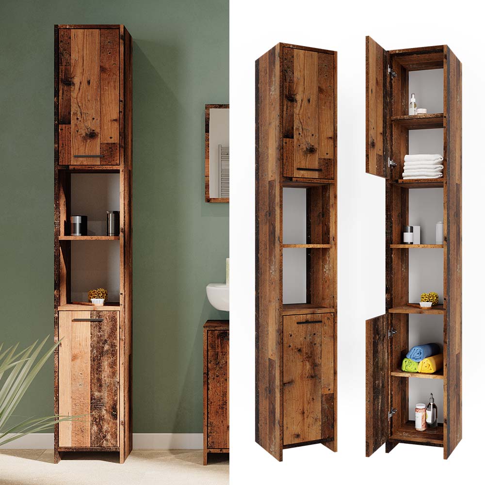Vicco Hochschrank Badschrank Badezimmerm&ouml;bel Kiko Old Style 30x190 cm modern Badezimmer Schrank Badm&ouml;bel Schrankt&uuml;r Schrankfach - Bild 1