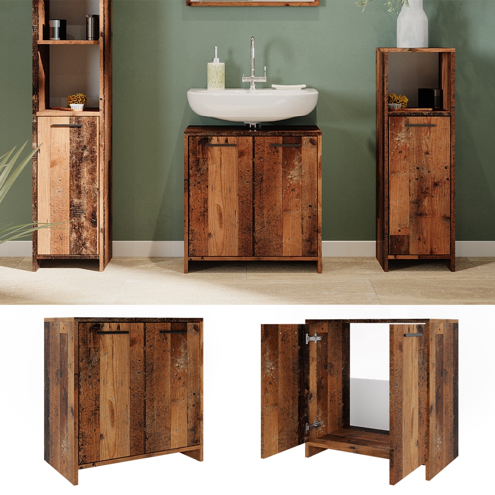 Vicco Waschtischunterschrank Waschbeckenunterschrank Badschrank Kiko Old Style 58x60 cm modern Badezimmer Schrank Badm&ouml;bel Schrankt&uuml;r Schrankfach - Bild 1