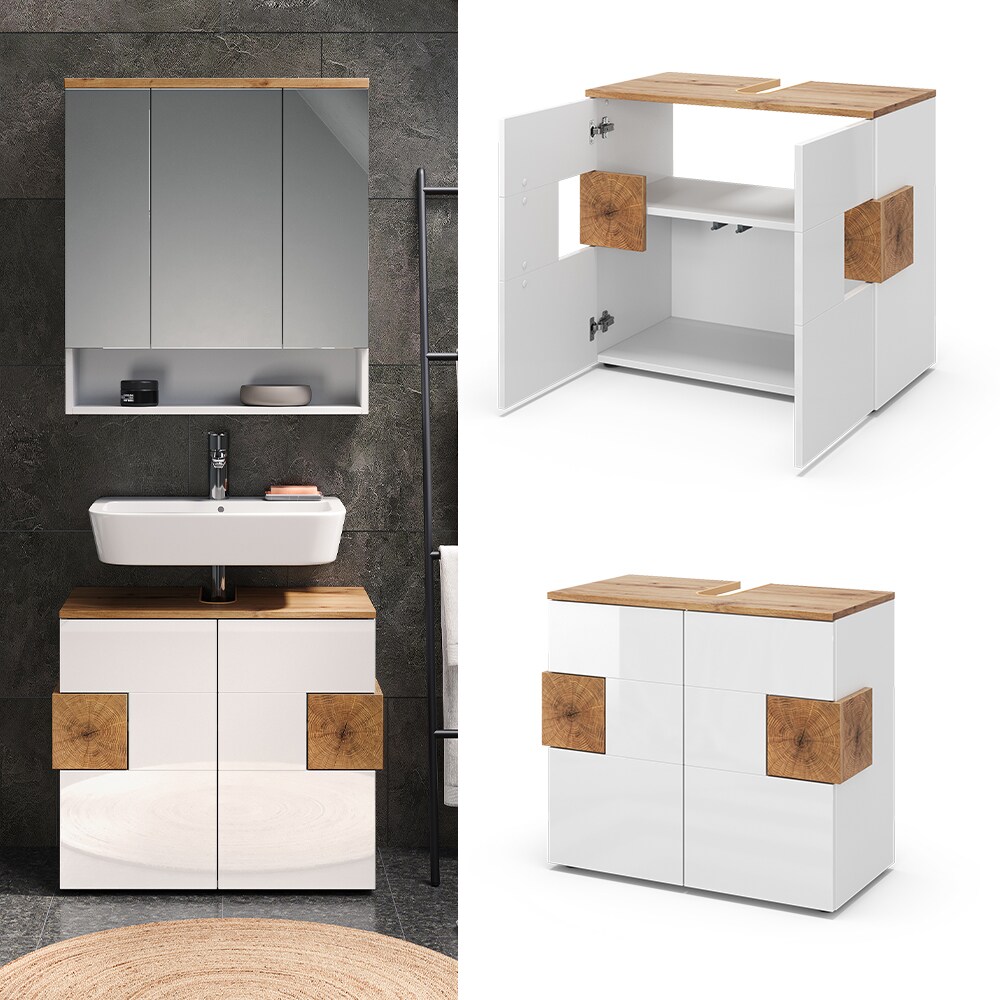 Vicco Waschtischunterschrank Waschbeckenunterschrank Eden Weiß Artisan modern 73x64 cm Badezimmer Schrank Badschrank Badkommode Badmöbel 2 Türen Hochglanz