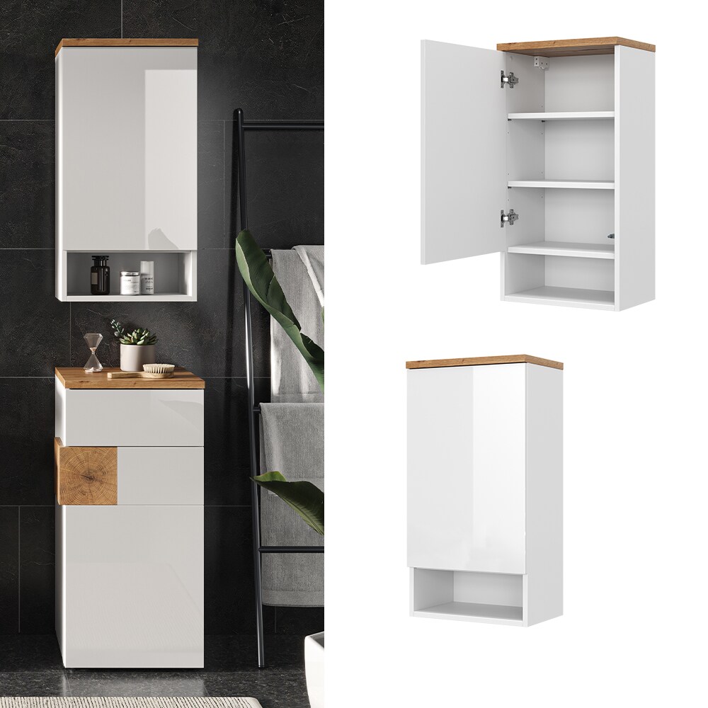Vicco Hängeschrank Badschrank Badezimmermöbel Eden Weiß Artisan modern 40x60 cm Badezimmer Schrank Badmöbel hängend 1 Tür 4 Fächer Hochglanz