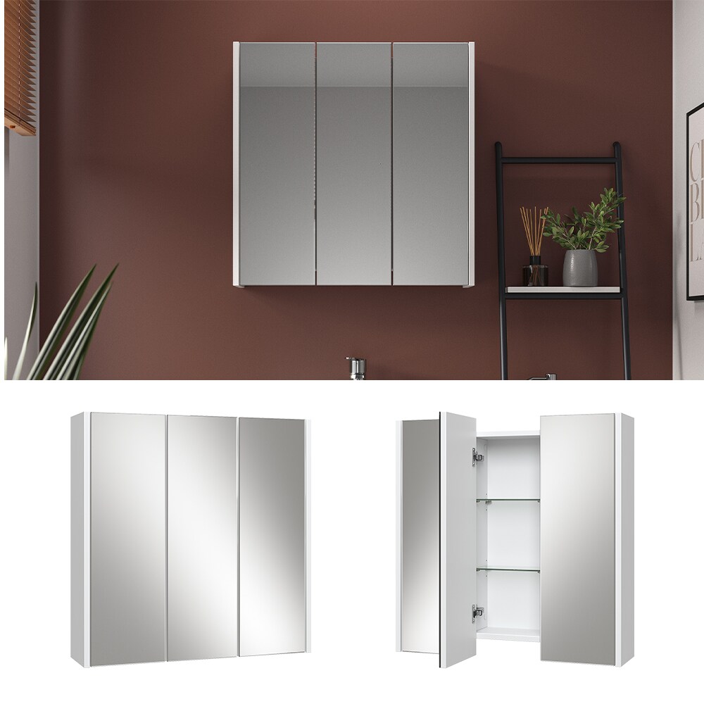 Vicco Spiegelschrank Badspiegel Wandspiegel Majest Weiß Hochglanz modern 67x68 cm Badezimmer Schrank Badschrank Badezimmermöbel Badmöbel Tür