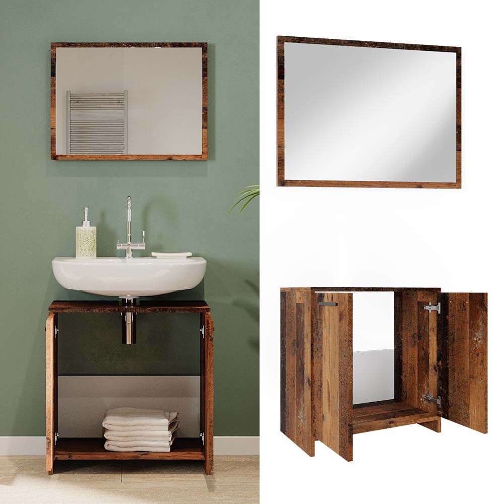 Vicco Badmöbelset Kiko Old Style modern Badezimmerschrank Badschrank Badezimmermöbel Waschtischunterschrank Badspiegel Schranktür Schrankfach