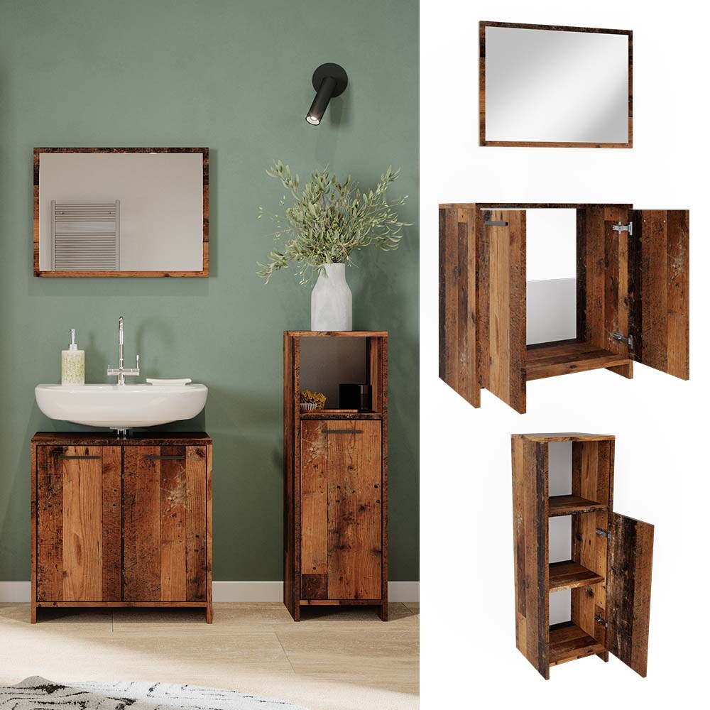 Vicco Badmöbelset Kiko Old Style modern Badezimmerschrank Badschrank Badezimmermöbel Waschtischunterschrank Badspiegel Midischrank Schranktür Schrankfach Schrankregal