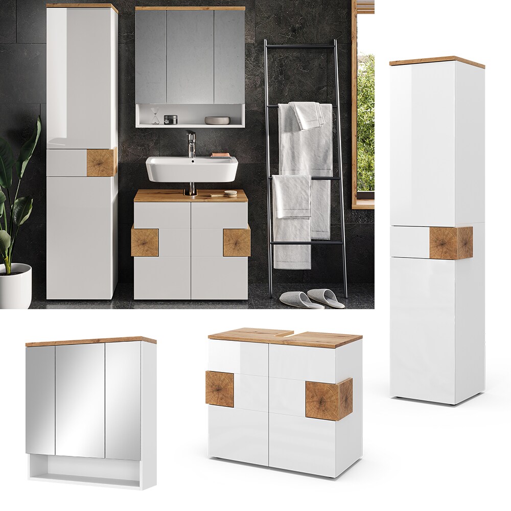 Vicco Badmöbel-Set Badezimmer-Möbel Bad-Schrank Eden Weiß Artisan modern Badezimmerschrank Waschbeckenunterschrank Spiegelschrank Hochschrank Schranktür Schrankfach