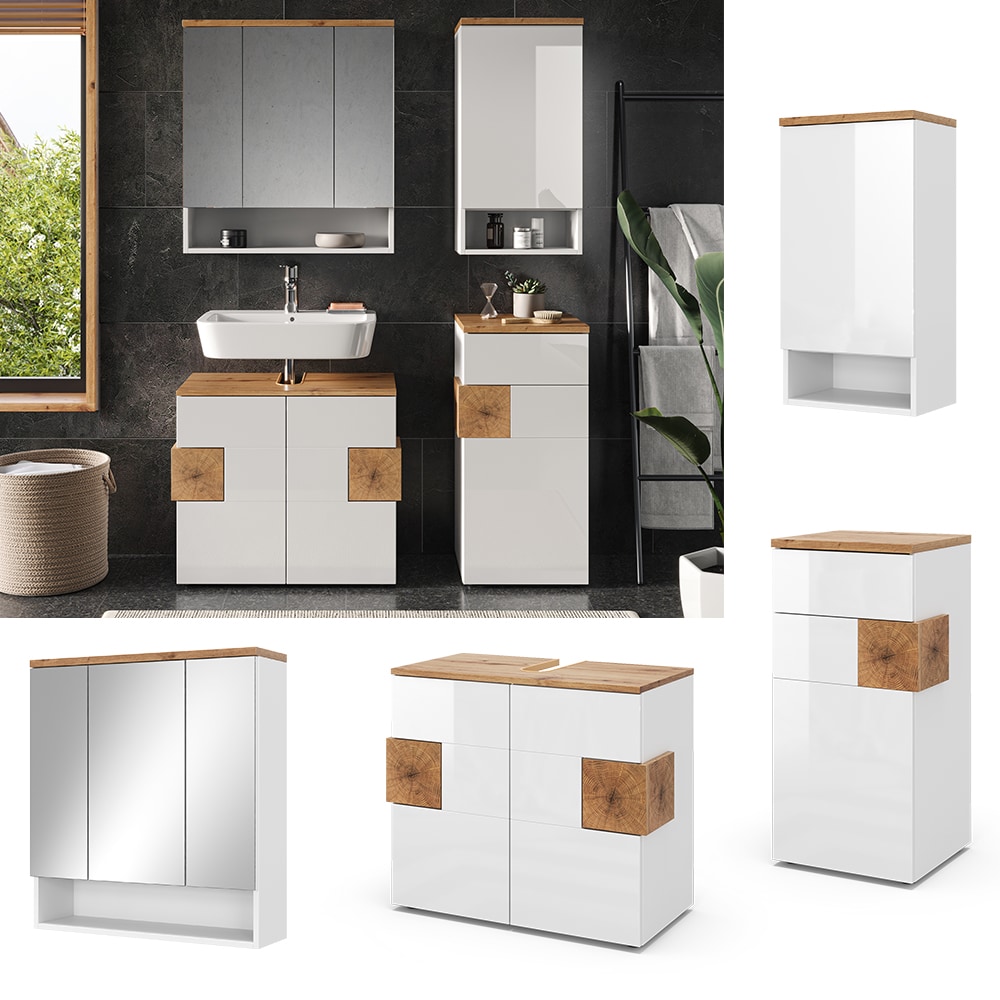 Vicco Badm&ouml;bel-Set Badezimmer-M&ouml;bel Bad-Schrank Eden Wei&szlig; Artisan modern Badezimmerschrank Waschbeckenunterschrank Spiegelschrank H&auml;ngeschrank Midischrank Schrankt&uuml;r Schrankfach - Bild 1