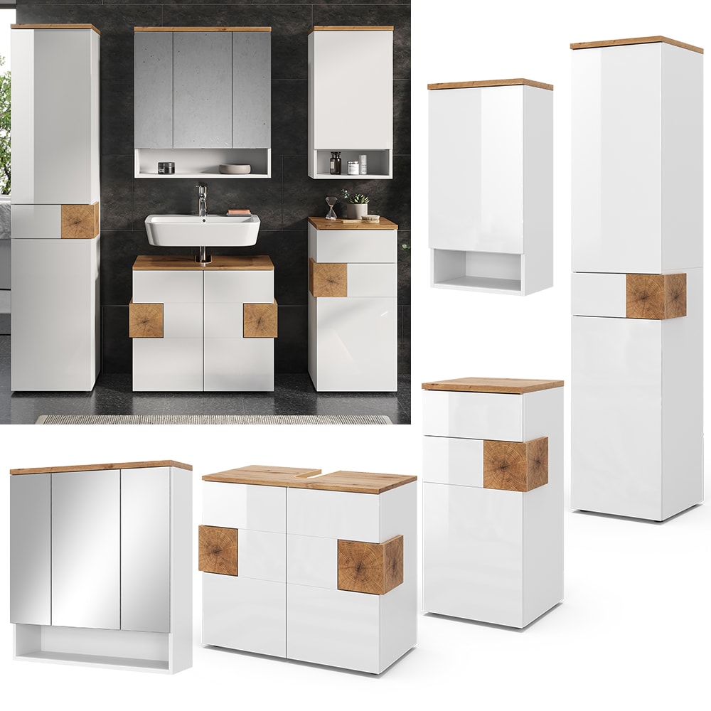 Vicco Badm&ouml;bel-Set Badezimmer-M&ouml;bel Bad-Schrank Eden Wei&szlig; Artisan modern Badezimmerschrank Waschbeckenunterschrank Spiegelschrank H&auml;ngeschrank Hochschrank Midischrank Schrankt&uuml;r Schrankfach - Bild 1