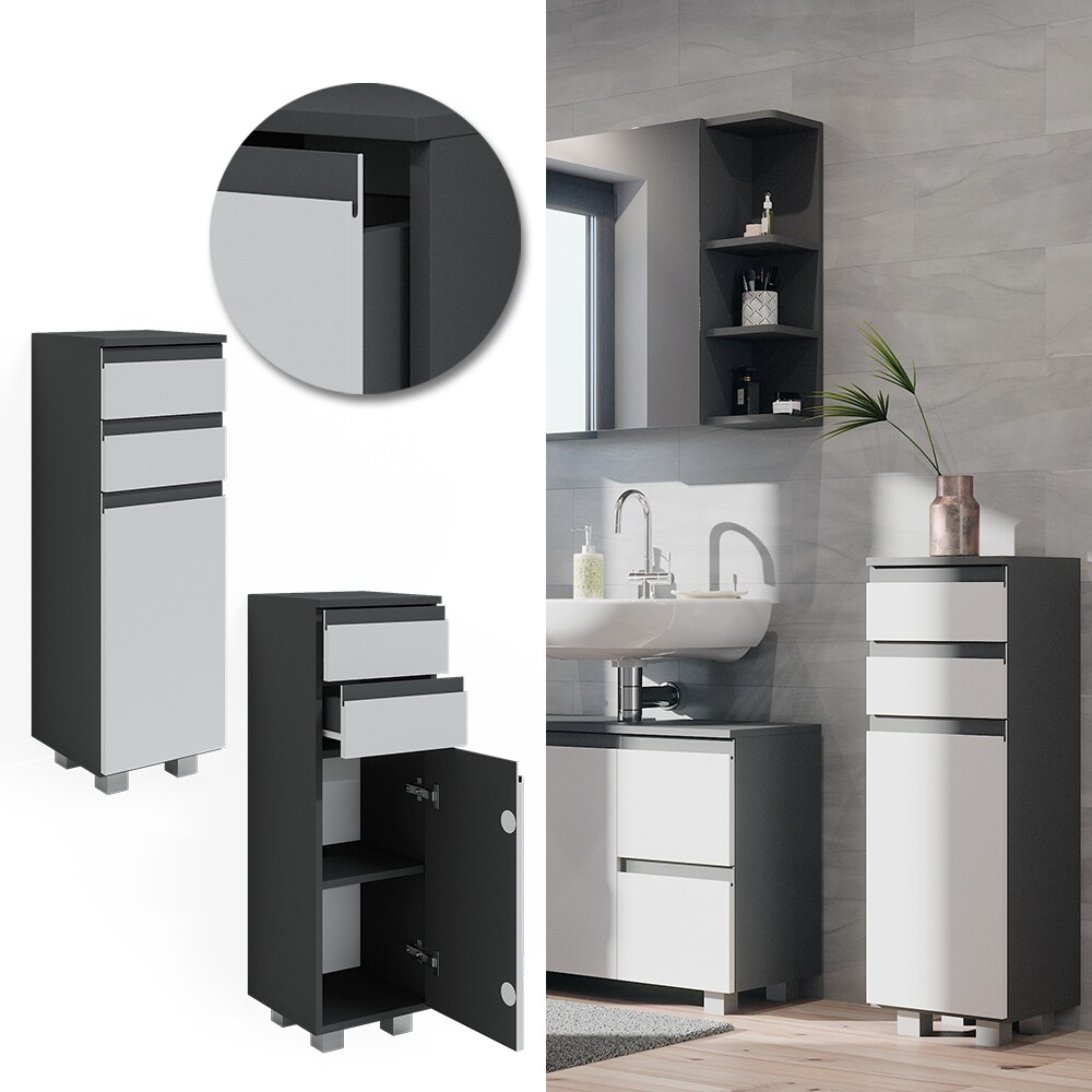 Vicco Midischrank Badschrank Badezimmermöbel J-shape Anthrazit Weiß modern 30x95cm Badezimmer Schrank Badmöbel Schranktür Schrankschublade Schrankfach Ablage Aufbewahrung